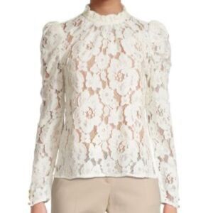 Catherine Malandrino Like New Long-sleeve Elegant Cream Lace Blouse size Small
